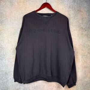 VTG 90s Perry Ellis Crewneck Sweatshirt Sz L Black Pullover Spell Out Logo